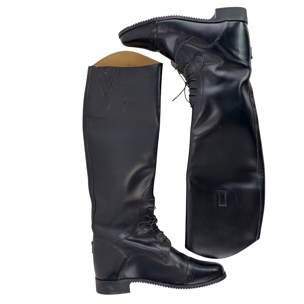 Vintage Black Leather Equestrian Riding Field Boots Tall Knee Amazona Cavalier 8